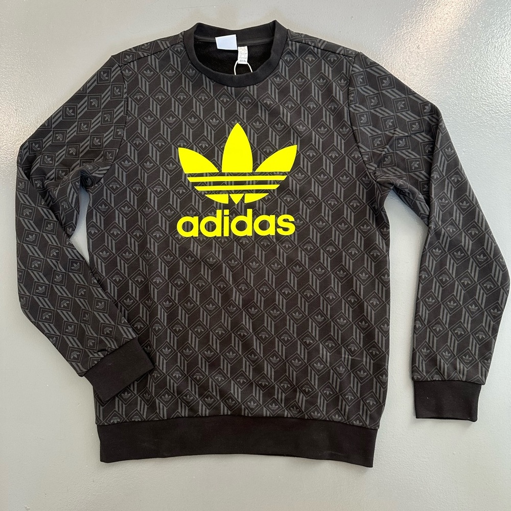 ADIDAS ORIGINAL CREW SWEATSHIRT | SIZE SMALL | CHARCOAL BLACK | COTTON FABRIC